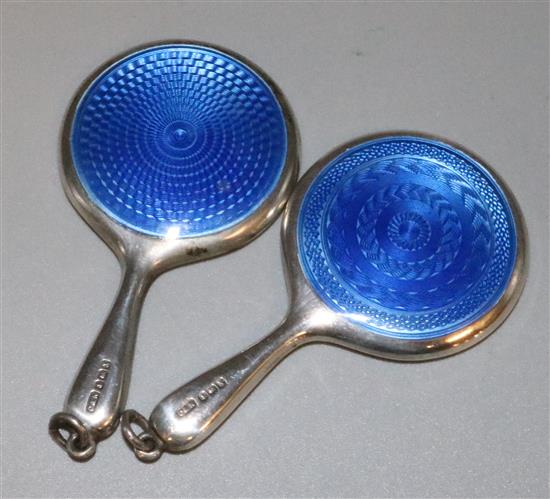 2 miniature silver and enamel mirrors